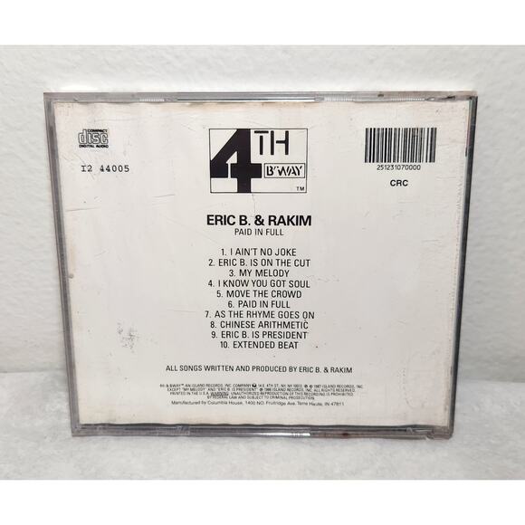 Eric B. & Rakim Rare 1st Press Paid In Full Tested CD Island Records 1987 - Picture 5 of 8